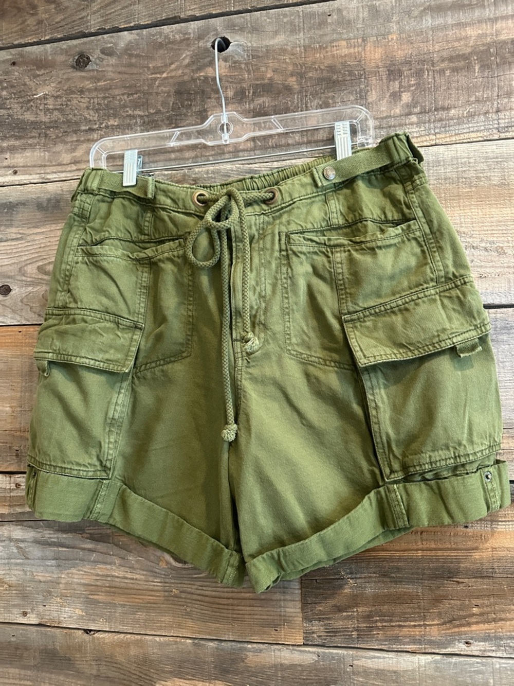 Free People Olive Cargo Drawstring Utility Shorts